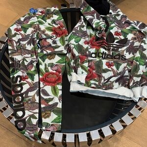 Adidas Womens Floral Jacket and Pants Set - Light Blue, Red and Green